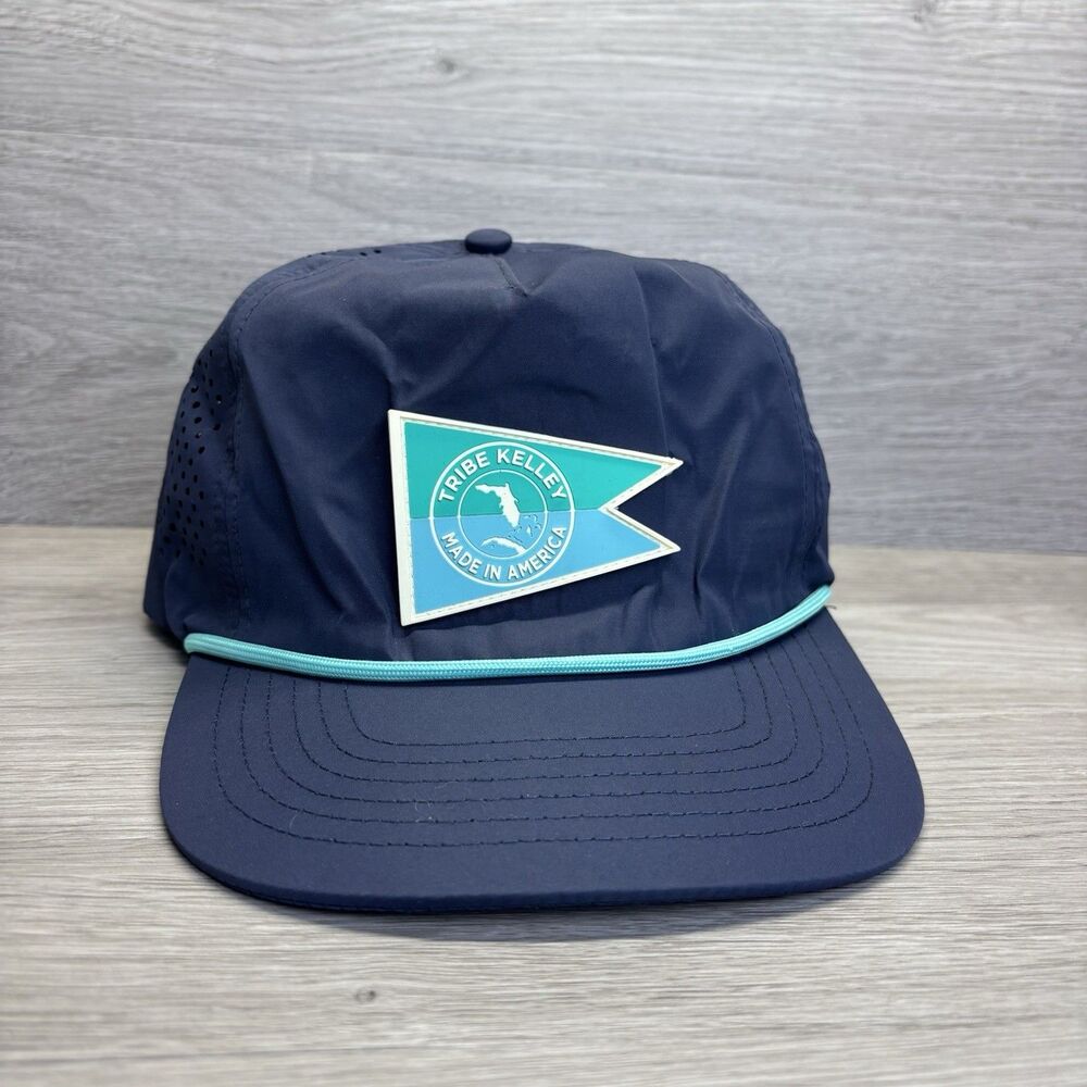 Tribe Kelley Navy Blue Rope Snapback Hat Perforated Mesh USA Travel Sun Gorpcore
